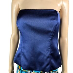 Nicole Miller Navy Satin Strapless Bustier Top Size 10